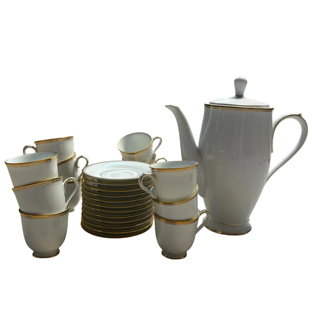 Noritake Allison VINTAGE 2610 Coffee Pot 12 Cups/Saucers Set Gold‎ Trim Japan